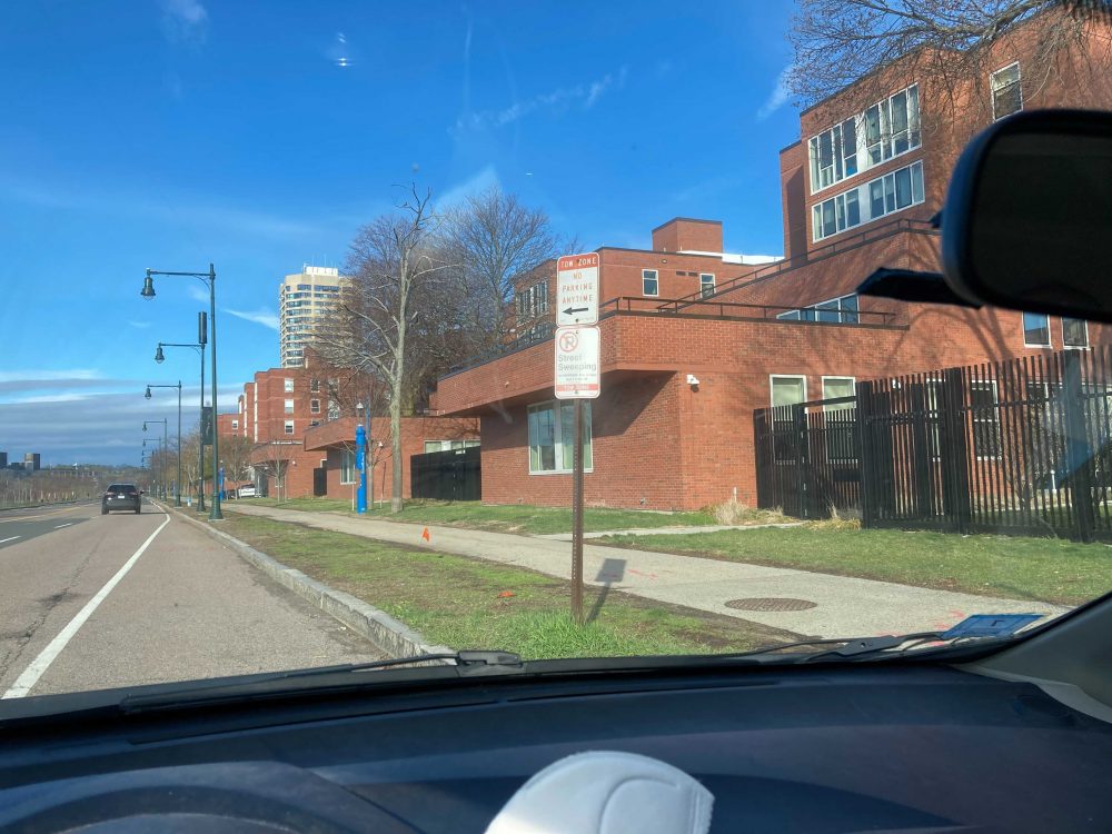 picture facing new and next house from inside car