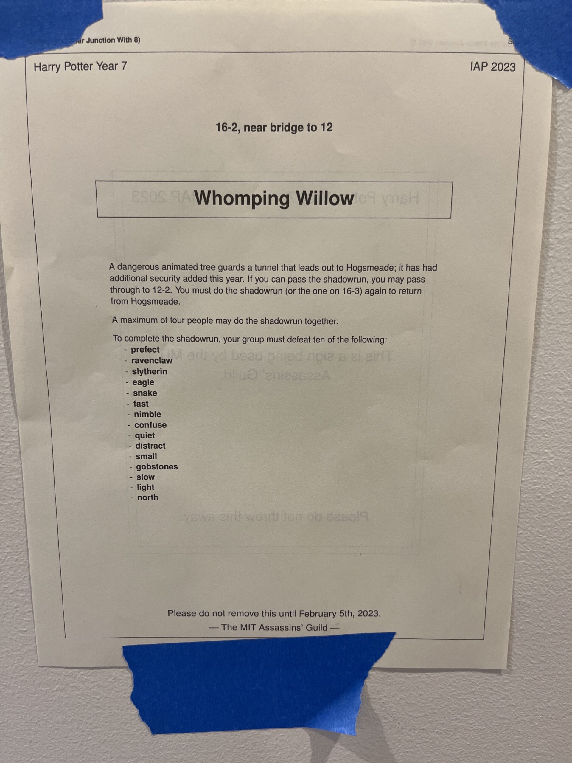 a sign titled "Whomping Willow"