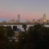 the charles & boston skyline at sunset from my apartment