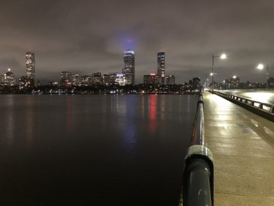 Picture of the Harvard Bridge and the Charles River at night