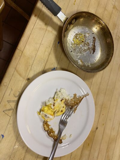 a sad fried egg that lost its shape