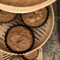 top view of the five cakes in steam basket