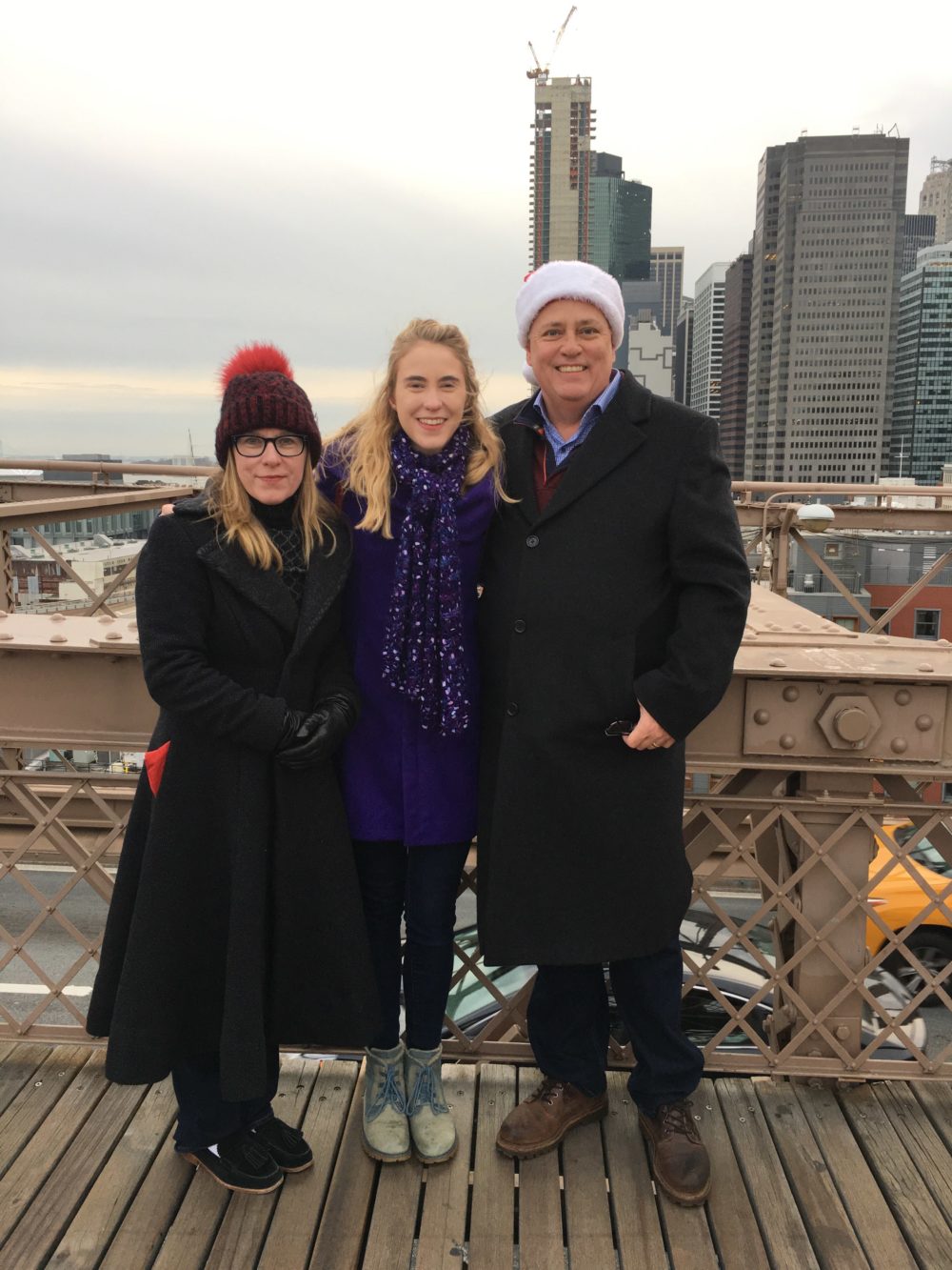 My parents and I on the Brooklyn bridge in New York City, back in December. 