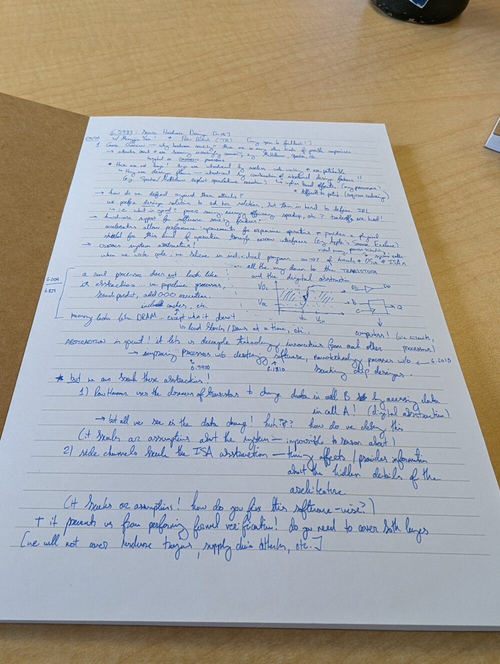 page of notes