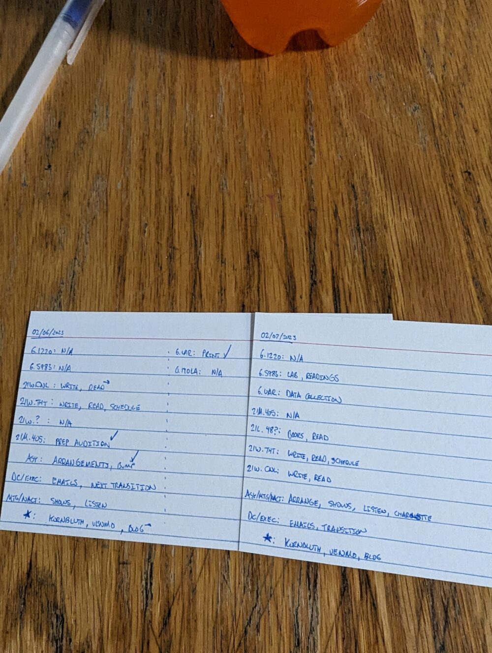 note card with to-do lists