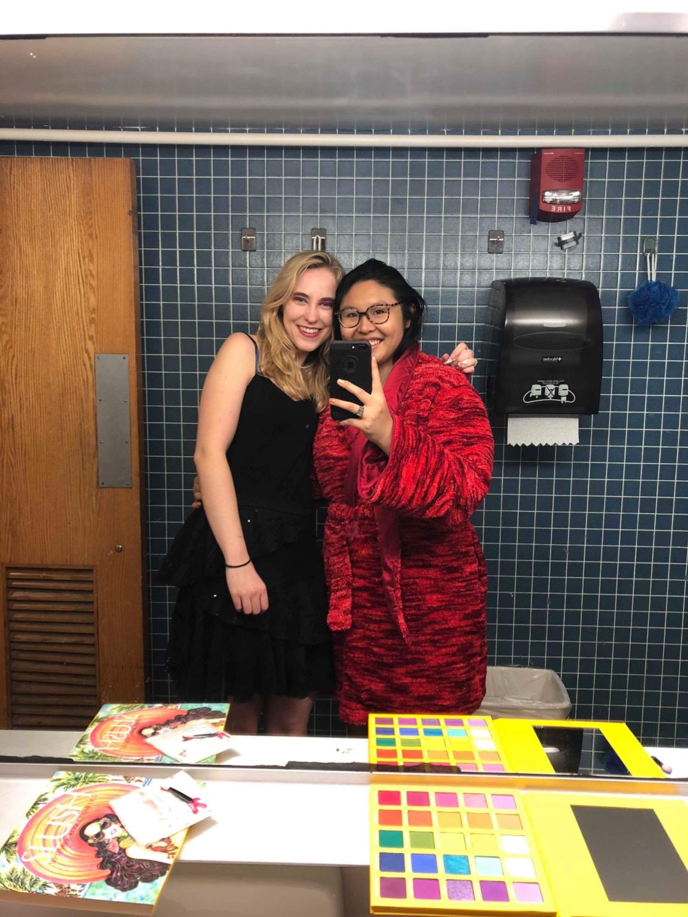 Me and my friend Yida taking an inelegant selfie in the bathroom of my dorm. 