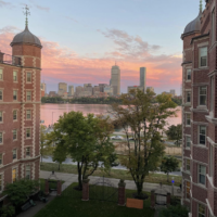 A sunset as seen from Maseeh Hall. To the left and right parts of Maseeh…