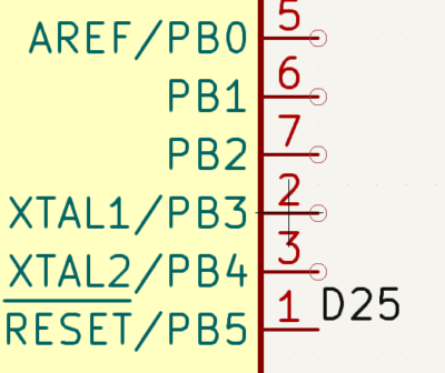 i connected D25, which is the label for the first LED to the reset pin in the kicad schematic