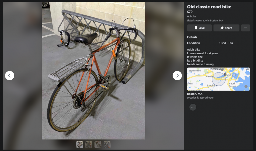 picture of orange bike on facebook marketplace for $79